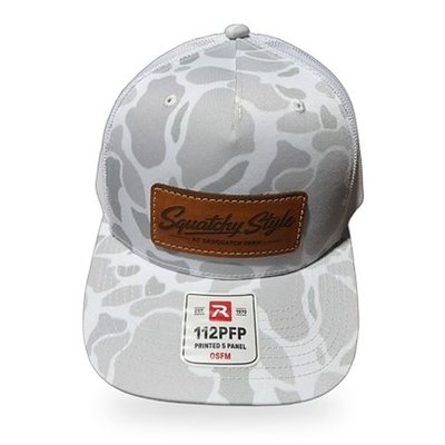 Squatchy Style Trucker Hat — Blizzard Duck Camo / White